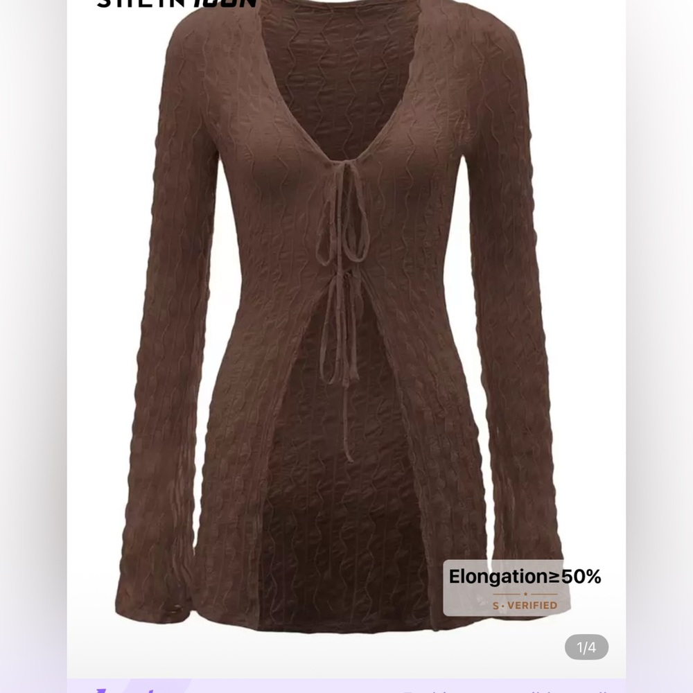 SHEIN Chocolate Sheer Tie-Front Top